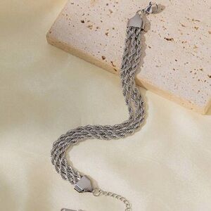 Silver Plated Stainless Steel Rope Chain Bracelet